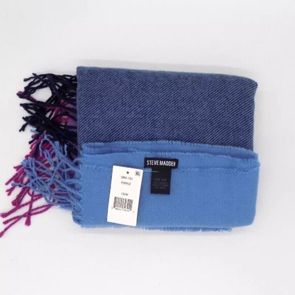 Steve Madden Fringe Scarf Blanket Cozy Purple Blue Colorblock - Picture 2 of 4